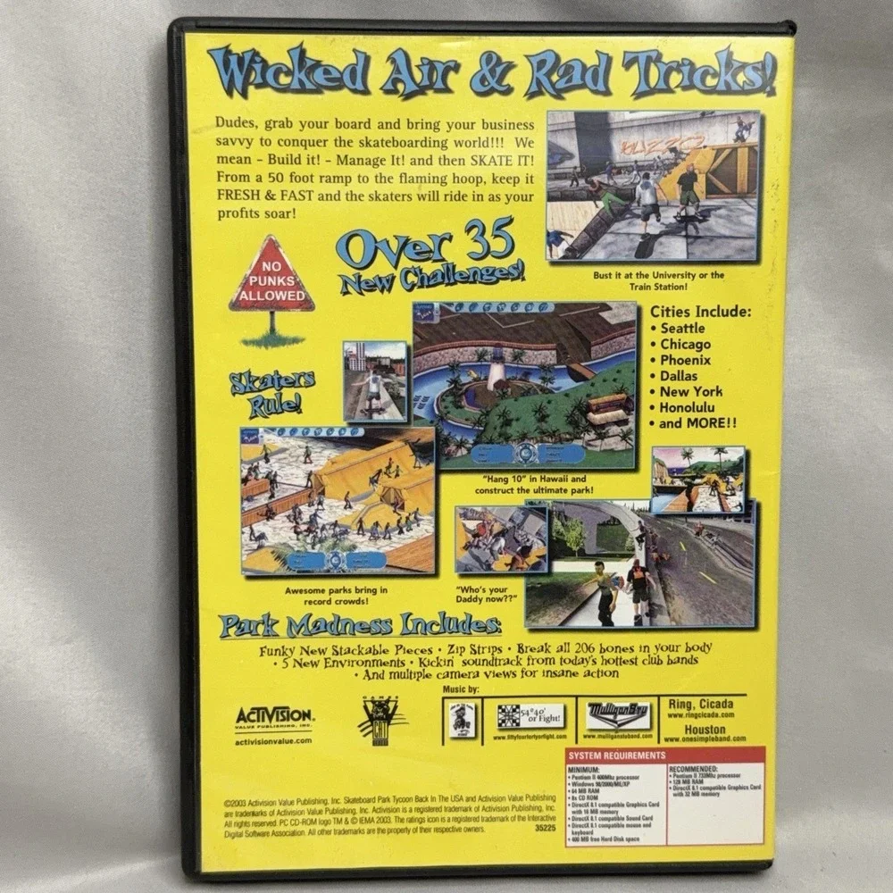 Skateboard Park Tycoon Back In The USA 2004 PC CD-ROM Video Game Activision Y2K